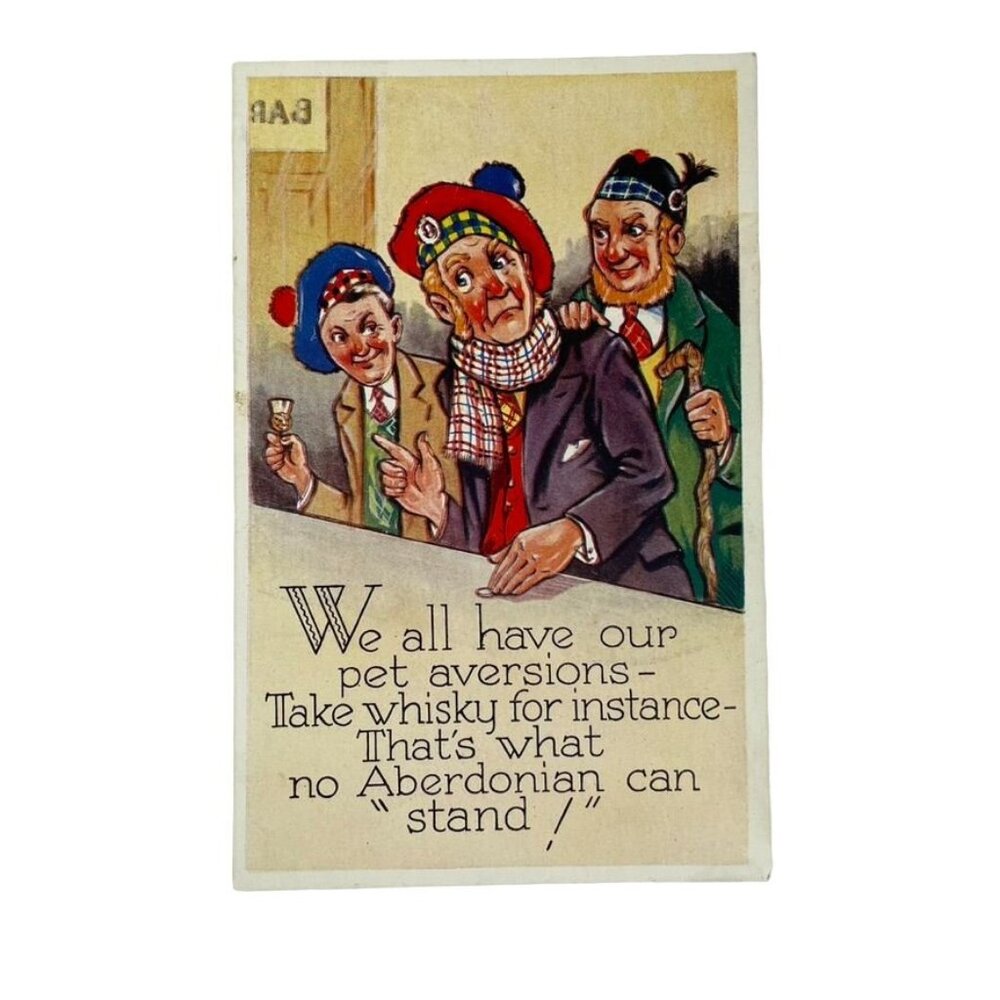 Vintage Postcard Novelty Valentines Postcard Pet Aversions Take Whisky u Aberdon